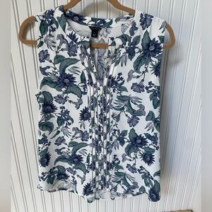 Ann Taylor Floral Blouse - Green and White EUC. WORN ONCE
